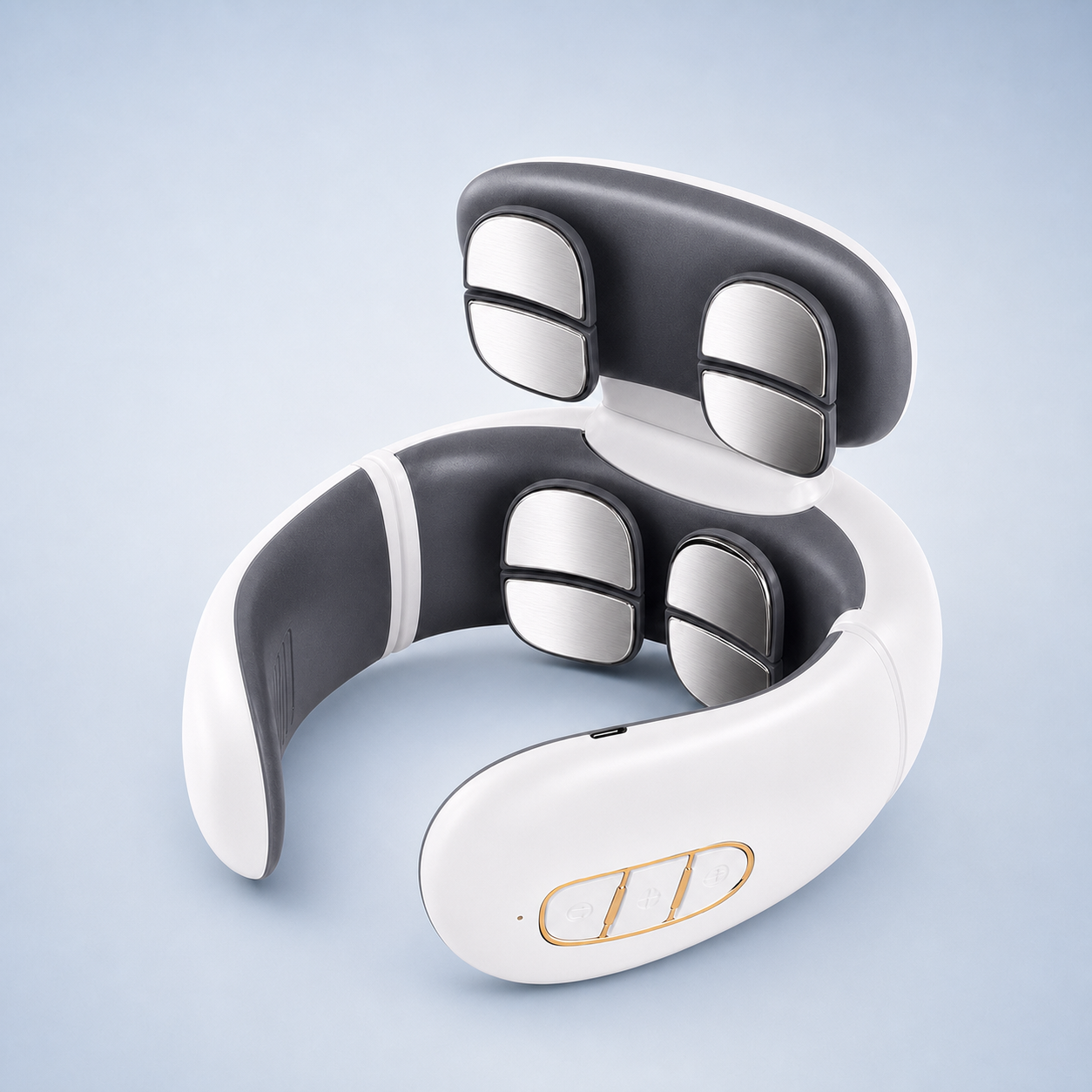Polished LOFTE Pulse Pro heated TENS neck and shoulder massager in white, grey and gold