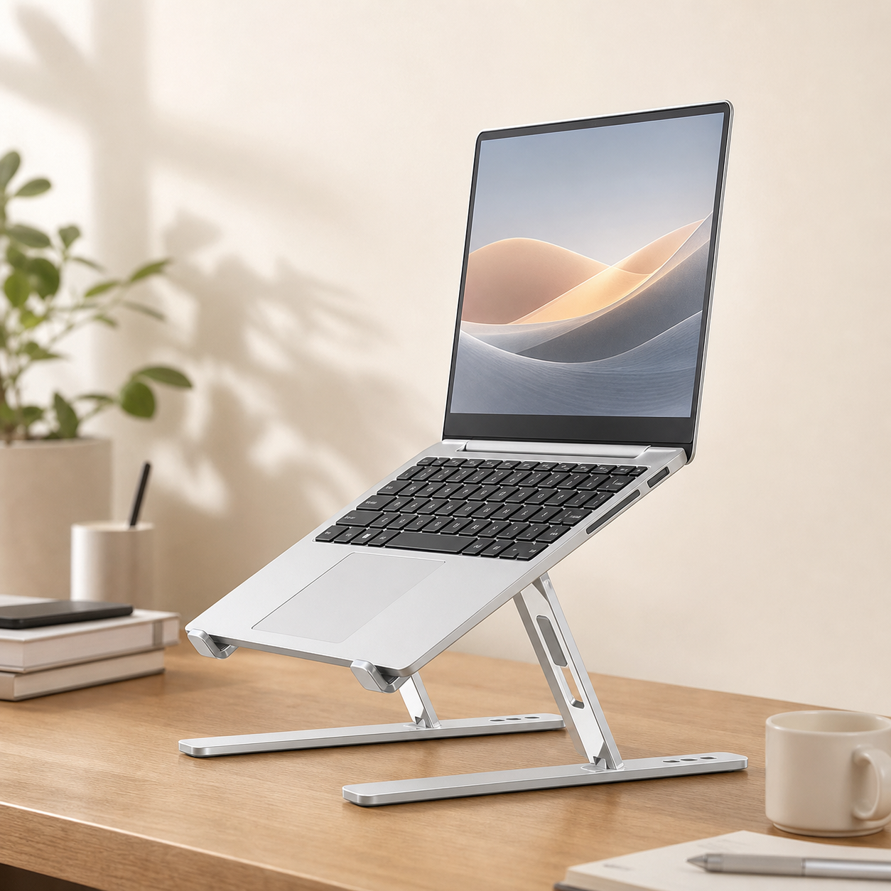 LOFTE Rise foldable laptop stand on a home office desk
