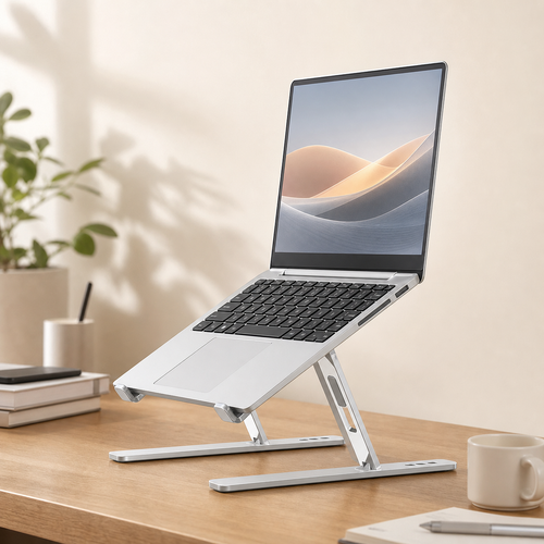 LOFTE Rise foldable laptop stand on a home office desk